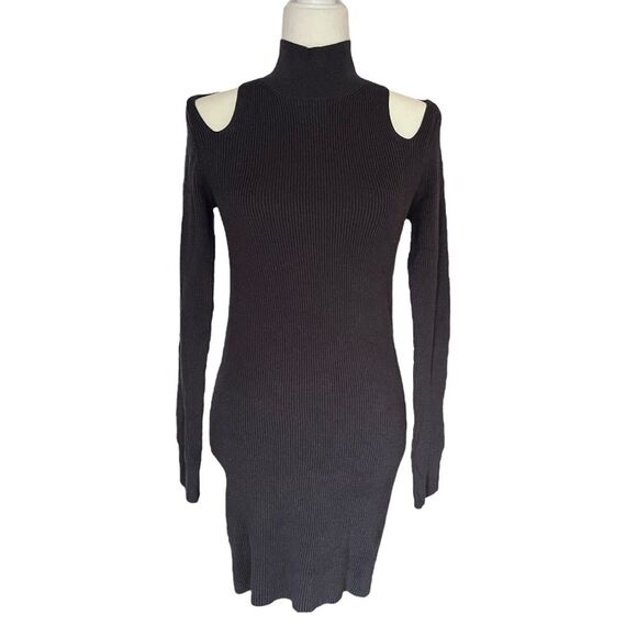 French Connection Mock Neck Sweater Dress Knit Open Shoulder Gray Small - Picture 1 of 8